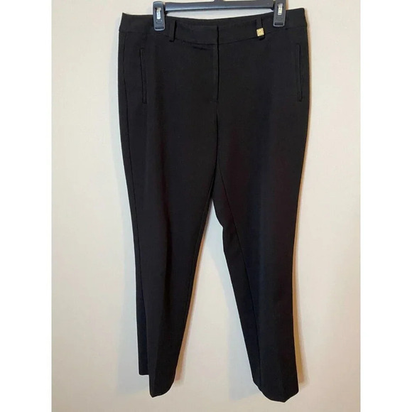 Anne Klein Womens Straight Leg Black Dress Pants Sz 8 Gold Lion Buttons Trousers - Picture 4 of 16